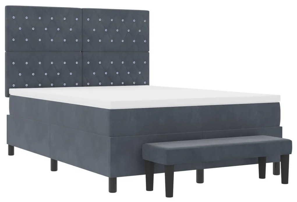Box Spring Ágy Matraccal és Pad Sötét Szürke 160x200 cm Bársony