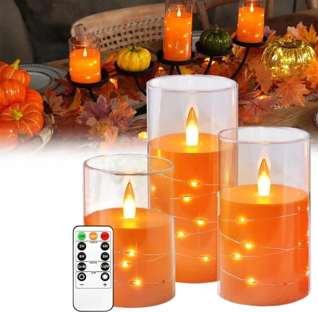 3X Gyertya Led Gyertya Elektromos Mécses Utántöltő Láng Effekt Távirányítóval