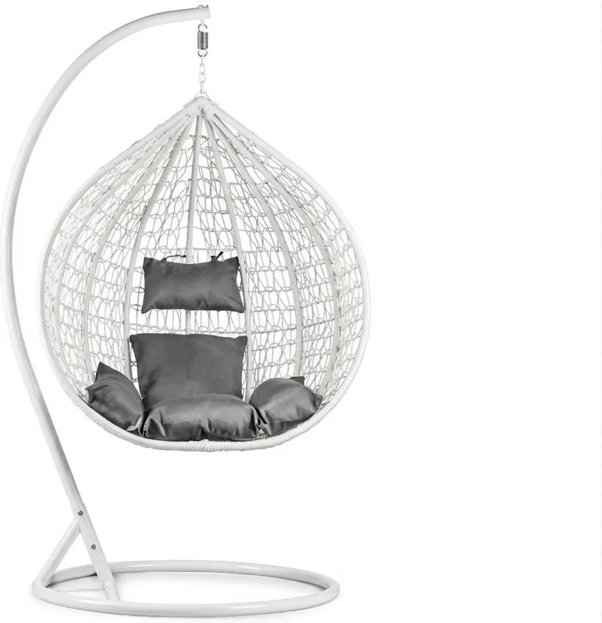Fehér függőszék KOKON állvánnyal, szürke párnával