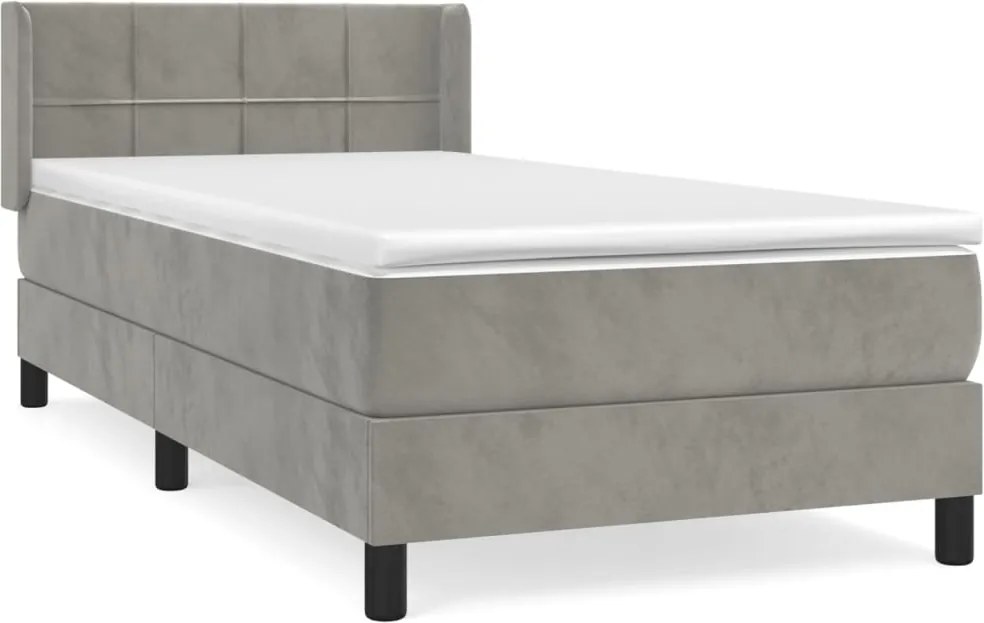 vidaXL világosszürke bársony rugós ágy matraccal 90 x 200 cm
