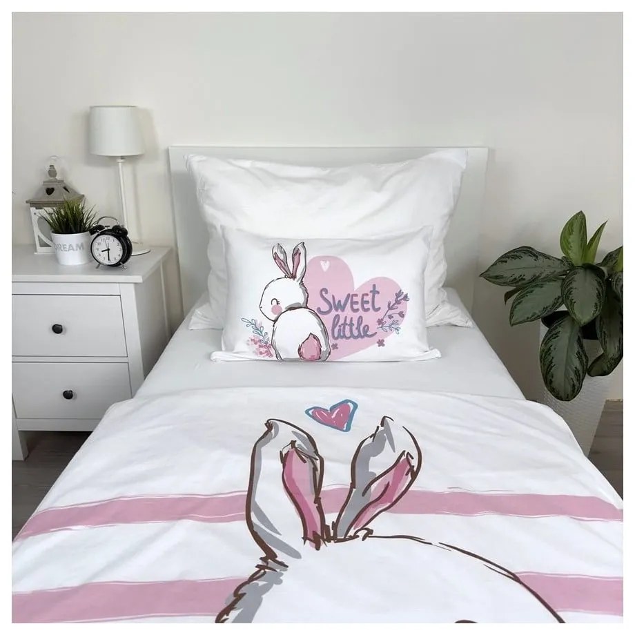 Fehér-rózsaszín pamut gyerek ágyneműhuzat babaágyhoz 100x135 cm Bunny "Sweet" – Jerry Fabrics