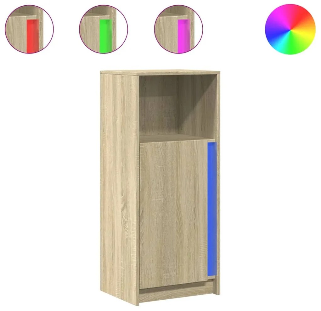 sonoma tölgy szerelt fa tálalószekrény LED-del 42,5x34x100 cm
