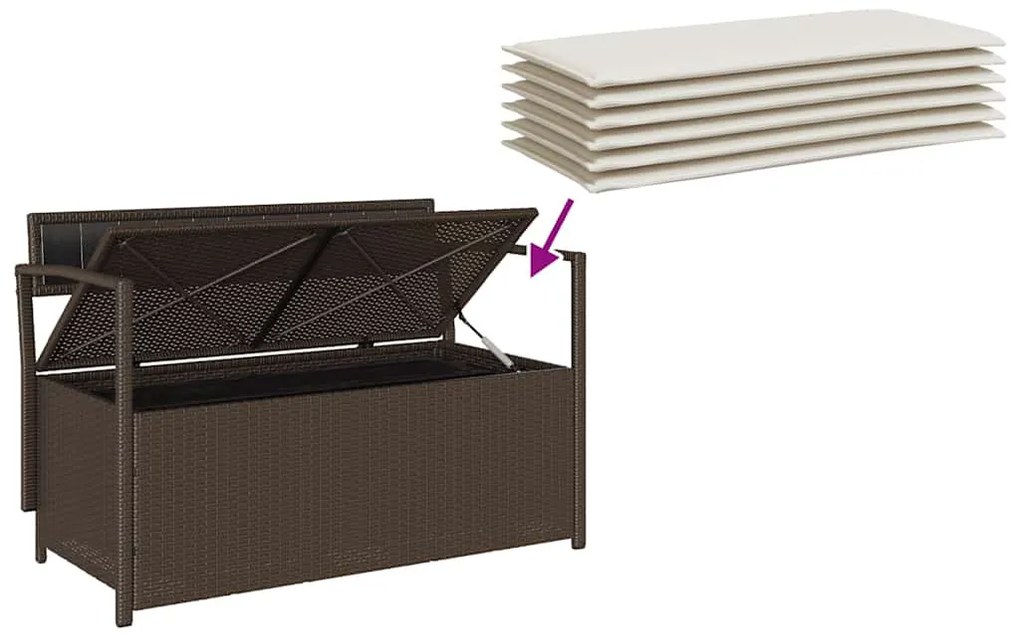 barna polyrattan kerti tárolópad párnával