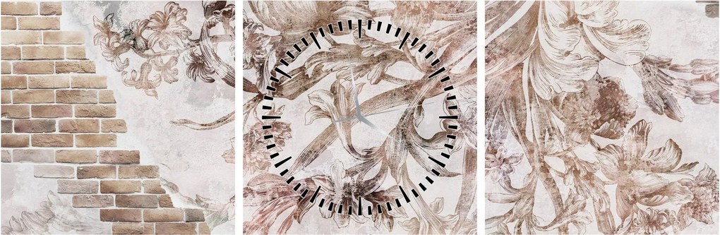 Kép - Virágos freskó téglafalon (órával) (90x30 cm)