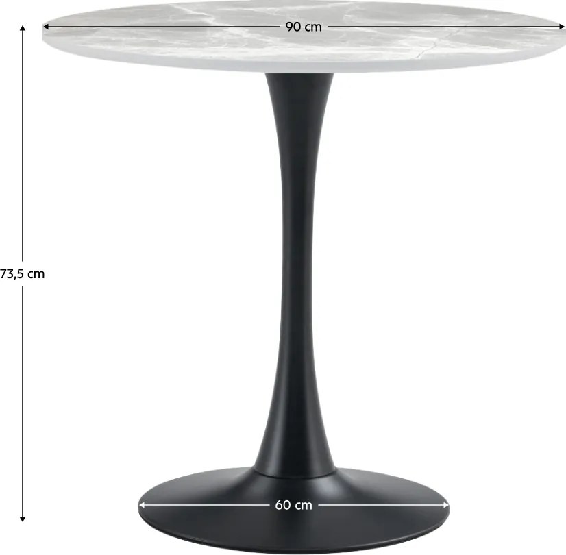Étkezőasztal, szürke márvány/fekete, átmérő 90 cm, LORIAN TYP 1
