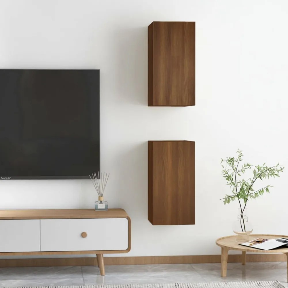 2 db barna tölgyszínű szerelt fa TV-szekrény 30,5 x 30 x 60 cm