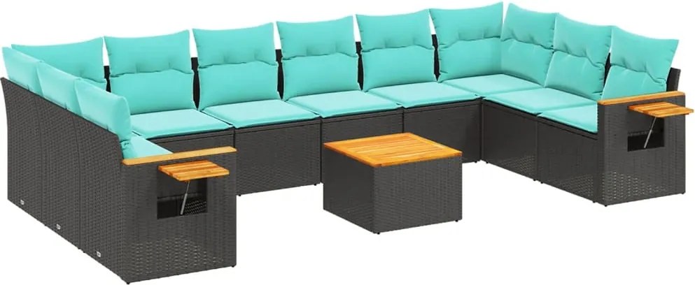 vidaXL 11 részes fekete polyrattan kerti ülőgarnitúra párnákkal