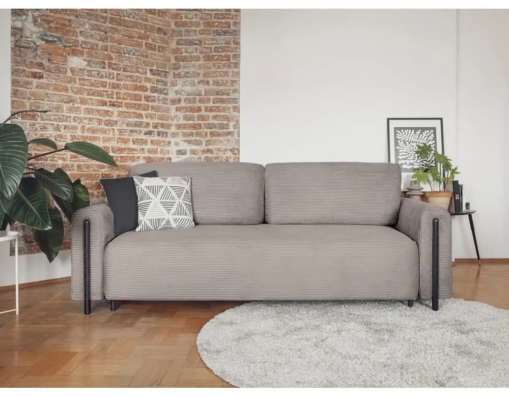 Világosbarna kordbársony kinyitható-tárolóhelyes kanapé 244 cm Arcadova – ELTAP