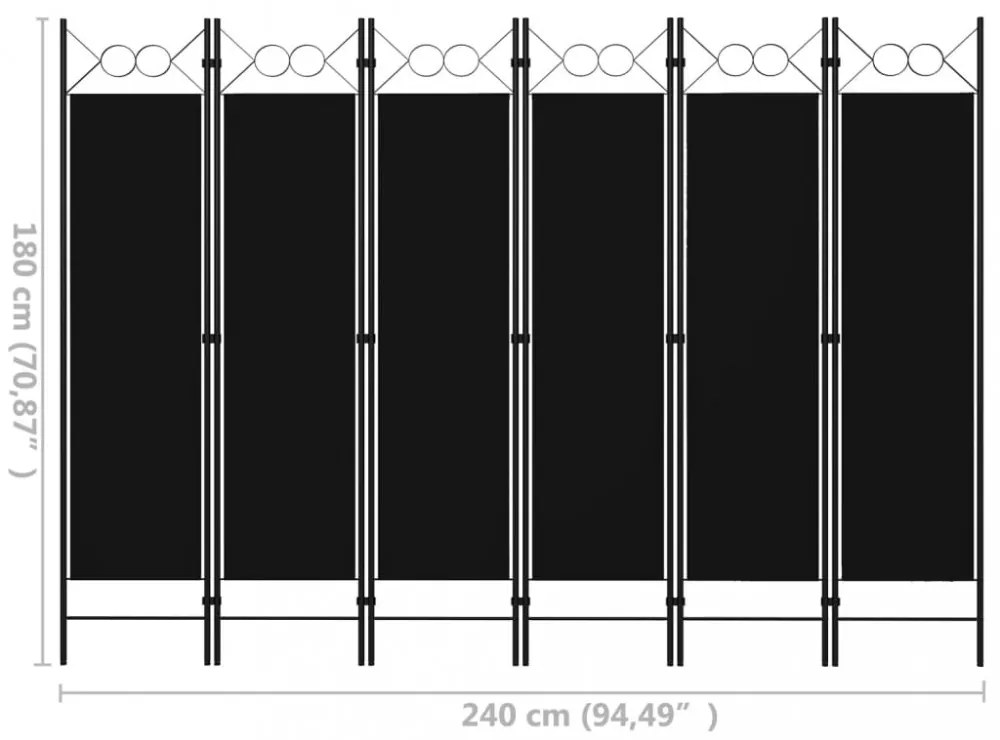 fekete 6 paneles paraván 240 x 180 cm