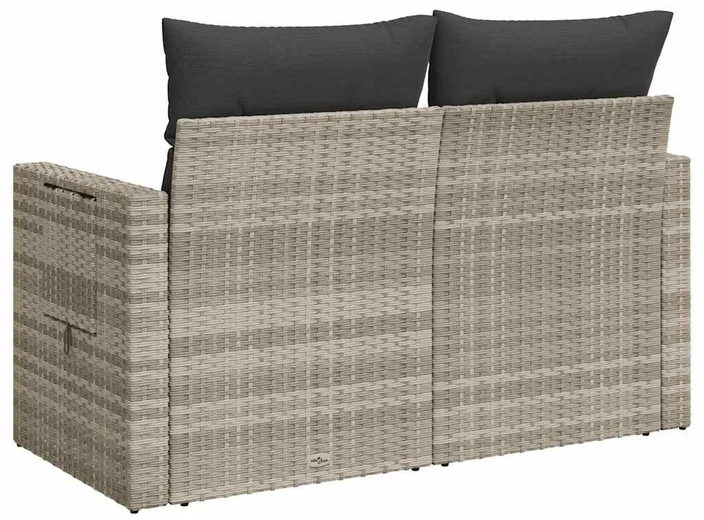 2 személyes világosszürke polyrattan kerti kanapé párnával