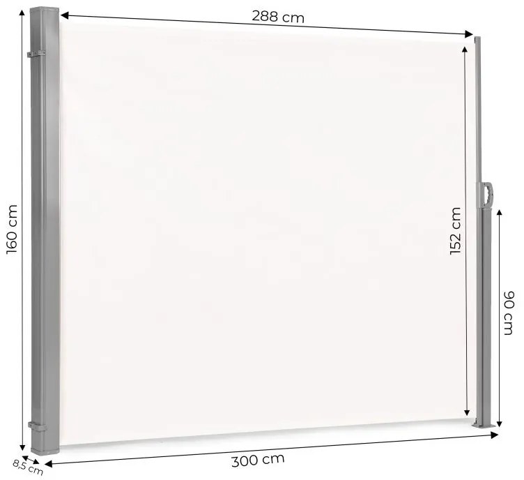 Behúzható oldalsó napellenző 300 x 160 cm, bézs