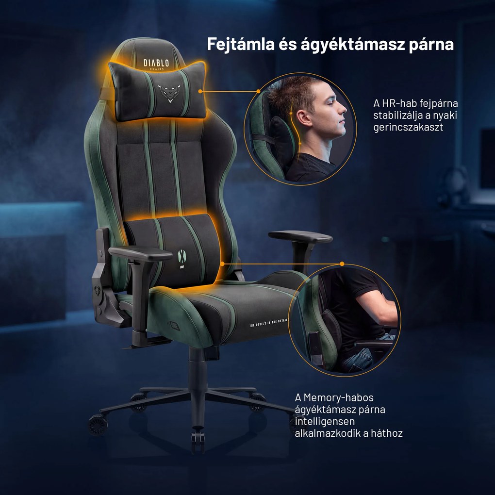 Gamer szék szövet Normal Size, fekete-zöld: Diablo X-One 2.0 Forest Green