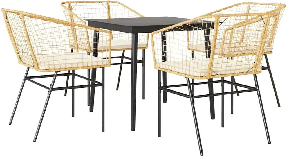 vidaXL 5 észes barna polyrattan üveg kerti étkezőgarnitúra párnával