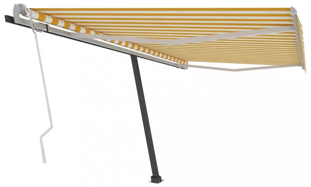 sárga-fehér kézzel kihúzható póznás napellenző 450 x 350 cm