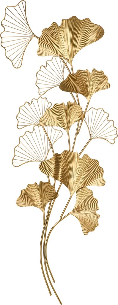 HOMCOM 3D Fém Fali Dekoráció, Arany Fali Művészet Ginkgo Levéllel 138x70cm | Aosom