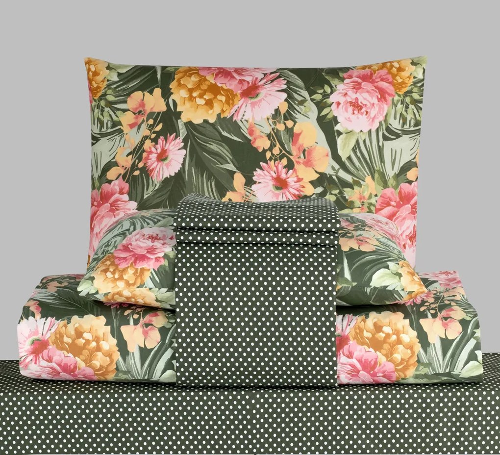 Victoria zöld pamut ágyneműhuzat TiaHome - 1x Párna 90x70cm, 1x Paplan 140x200cm