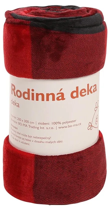 Családi takaró Káro piros-fekete, 200 x 300 cm