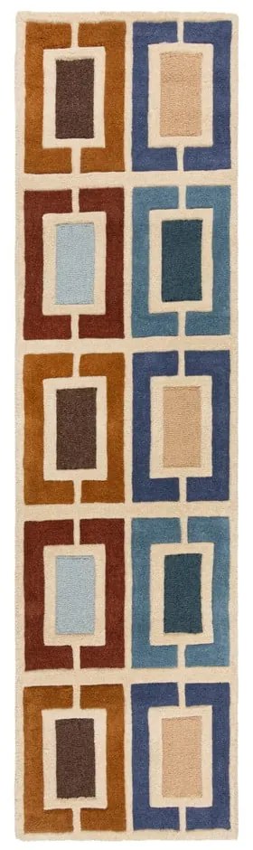 Kék-narancssárga kézi szövésű gyapjú futószőnyeg 60x230 cm Retro Blocks – Flair Rugs
