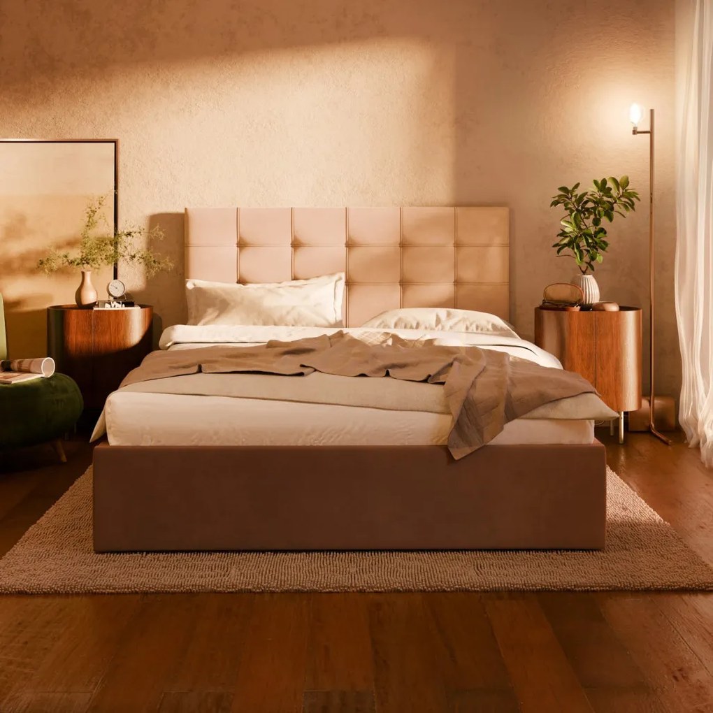 Soria kétszemélyes ágykeret (matrac nélkül), szövet, 160 x 200, szürke