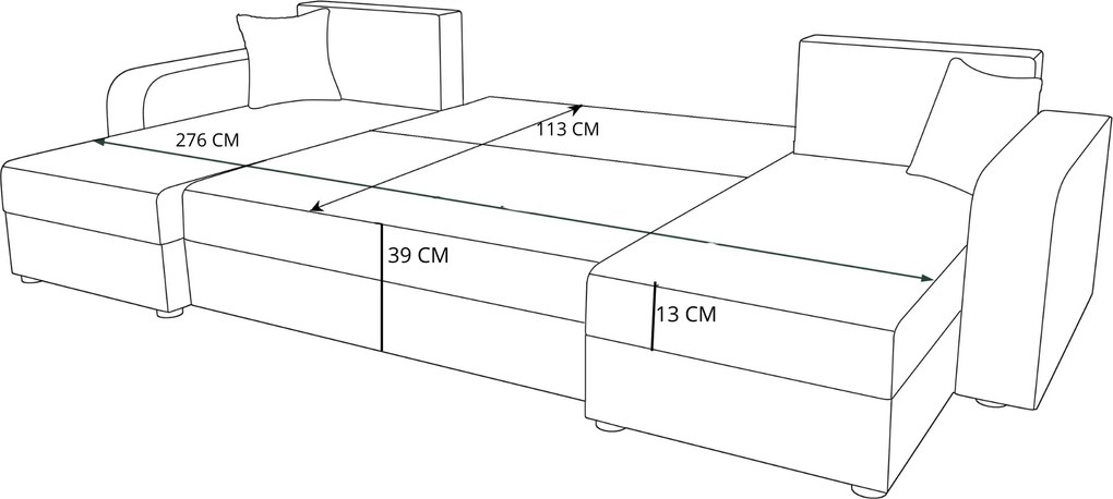 U alakú, kinyitható VALERIO ülőgarnitúra 305x140 cm, sötétszürke