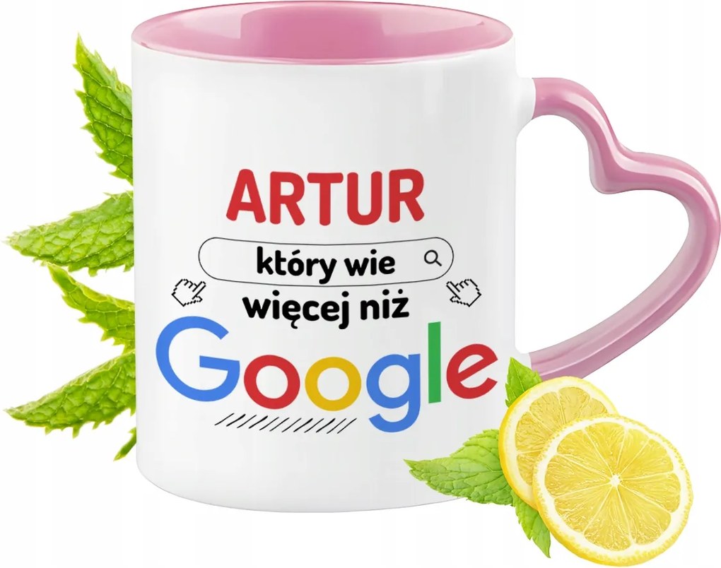 Artúr bögre rózsaszín, szív alakú füllel Kávé ajándék