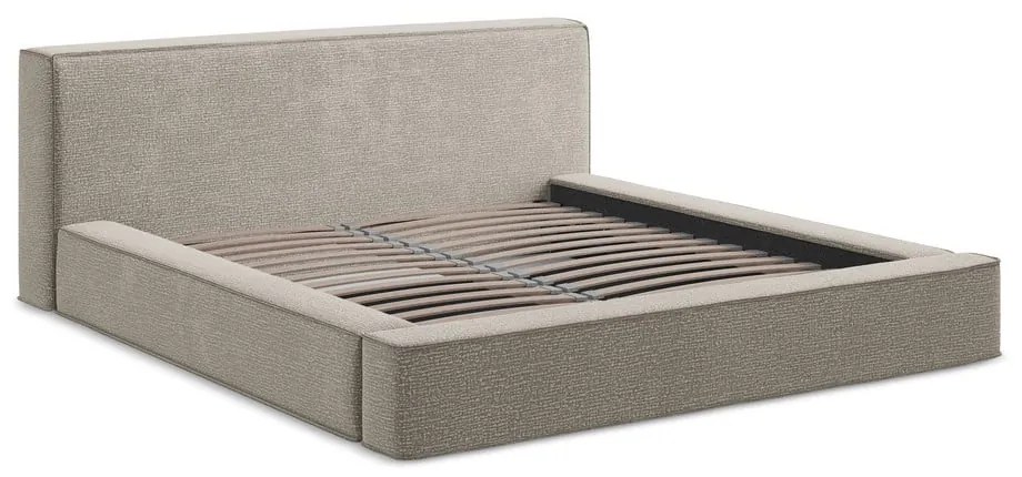 Szürkésbarna kárpitozott ágyneműtartós franciaágy ágyráccsal 140x200 cm Noho – Makamii