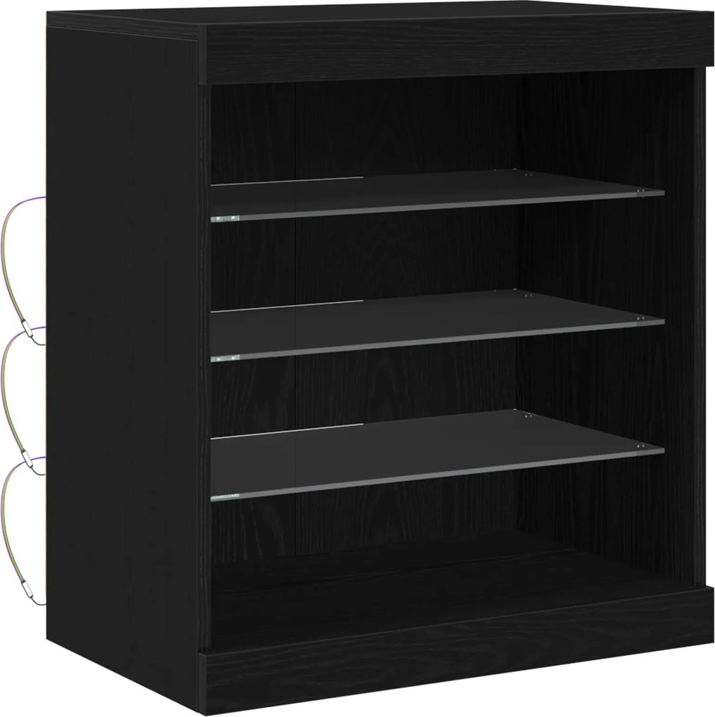 vidaXL LED tálaló Fekete tölgy 60,5 x 37 x 67 cm Faanyag