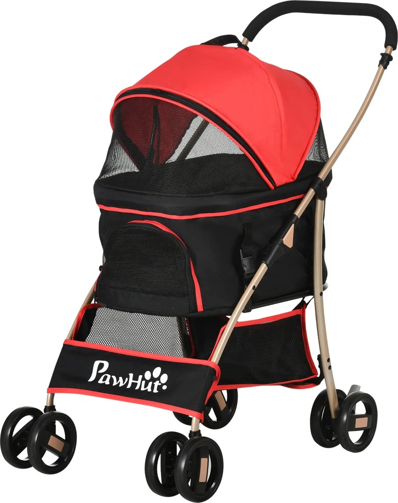 PawHut Háziállat Kocsija, 2 az 1-ben Kutyakocsi, Hordozótáska, Összecsukható Kutyakocsi Párnával, Macskakocsi Kis Kutyákhoz és Macskákhoz, 4 Kerekű Ma
