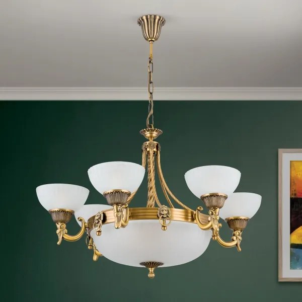 Orion LU 1689/6+3 - Csillár láncon ROCCA 9xE27/60W/230V átm. 75 cm bronz/fehér