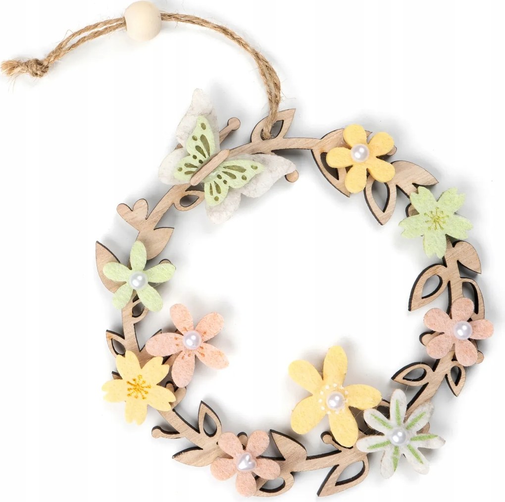 Húsvéti medál fa tavaszi koszorú filc virágokkal 18cm