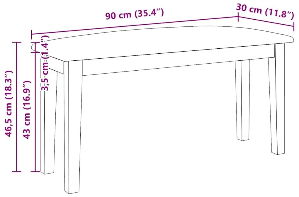 tömörfa gumiból pad 90 cm