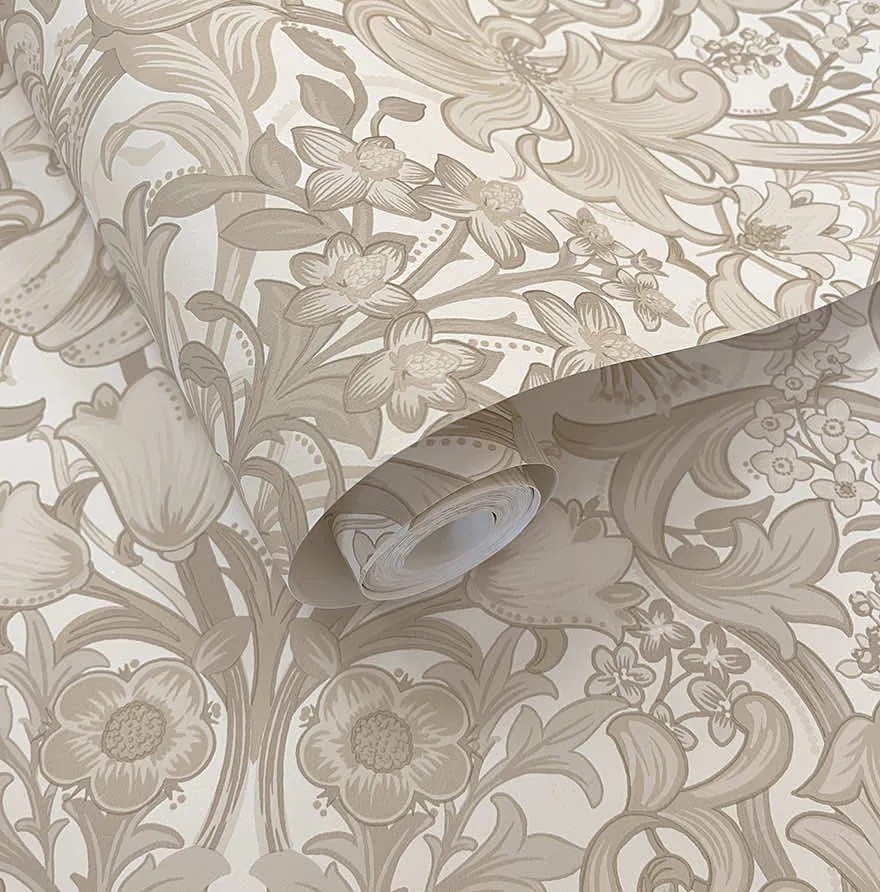 Holden Decor Tales of the Manor Fleurmont bézs damaszt mintás vlies tapéta – 91901