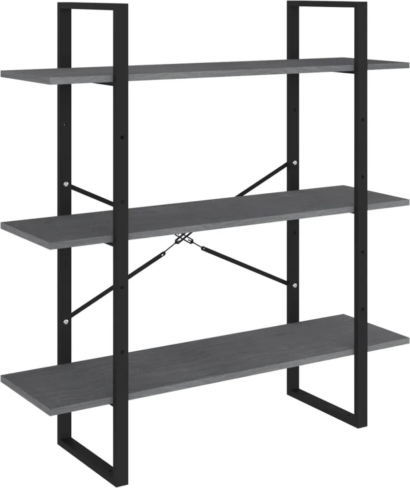 vidaXL háromszintes szürke tömör fenyőfa könyvszekrény 100x30x105 cm