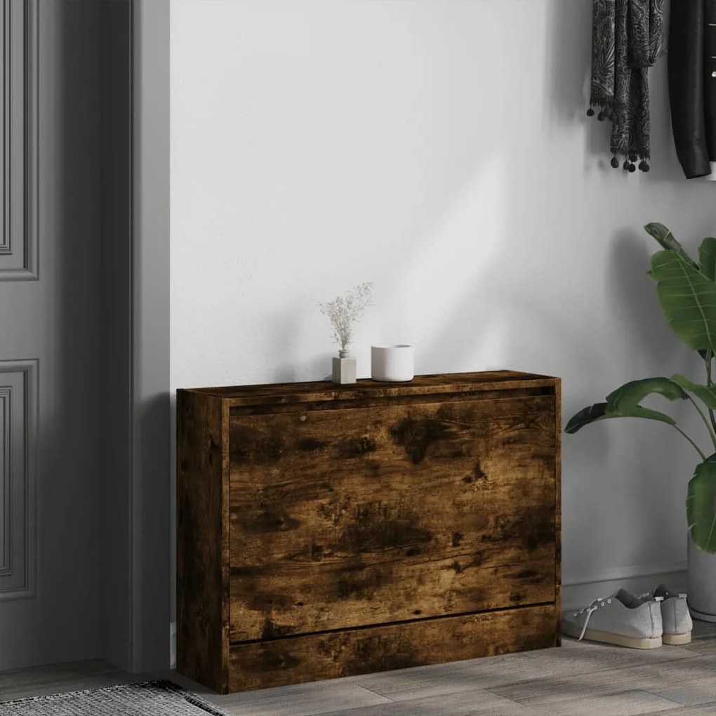 füstös tölgy színű szerelt fa cipőszekrény 80 x 21 x 57 cm