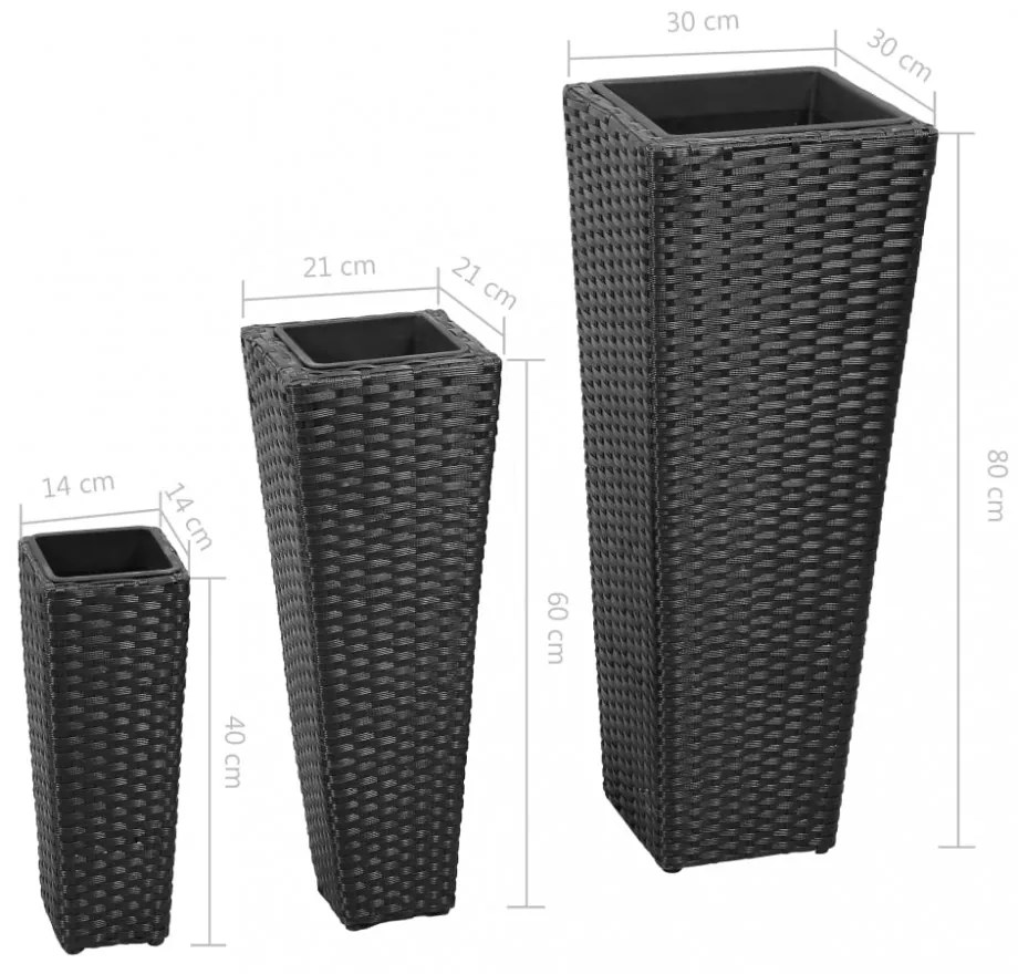 3 db fekete polyrattan kerti magaságyás