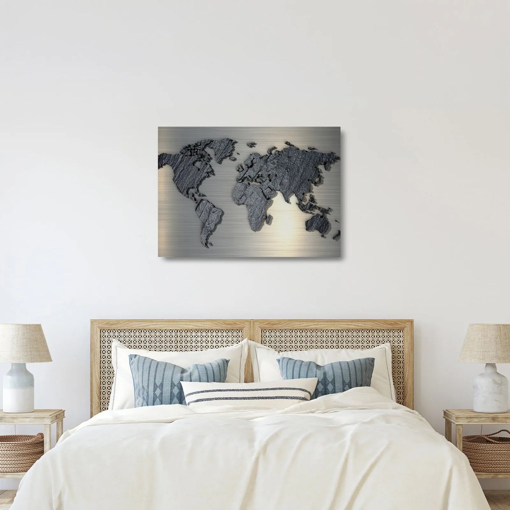 Kép - Világtérkép kő textúra (üvegen) (70x50 cm)