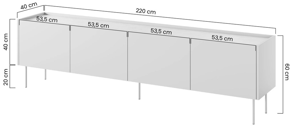 Desin fémlábas TV szekrény 220 cm - matt fekete / nagano tölgy