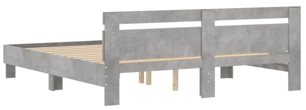 betonszürke szerelt fa ágykeret fejtámlával 200 x 200 cm