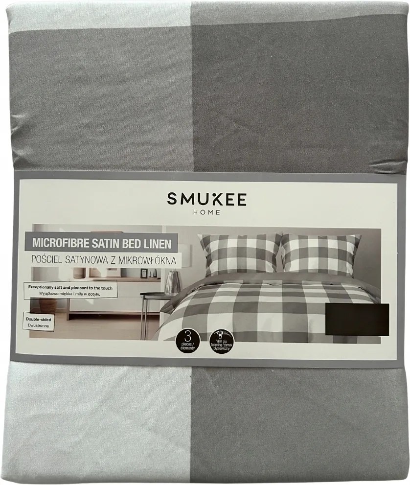 Mikroszálas szatén ágyneműhuzat Smukee 160x200 szürke kockás