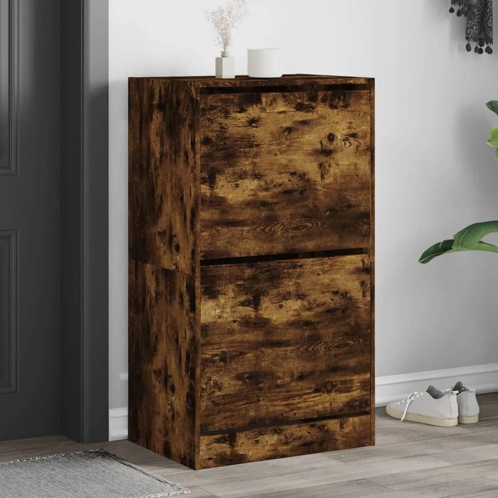 füstös tölgy cipőszekrény 2 kihajtható fiókkal 60x42x108 cm