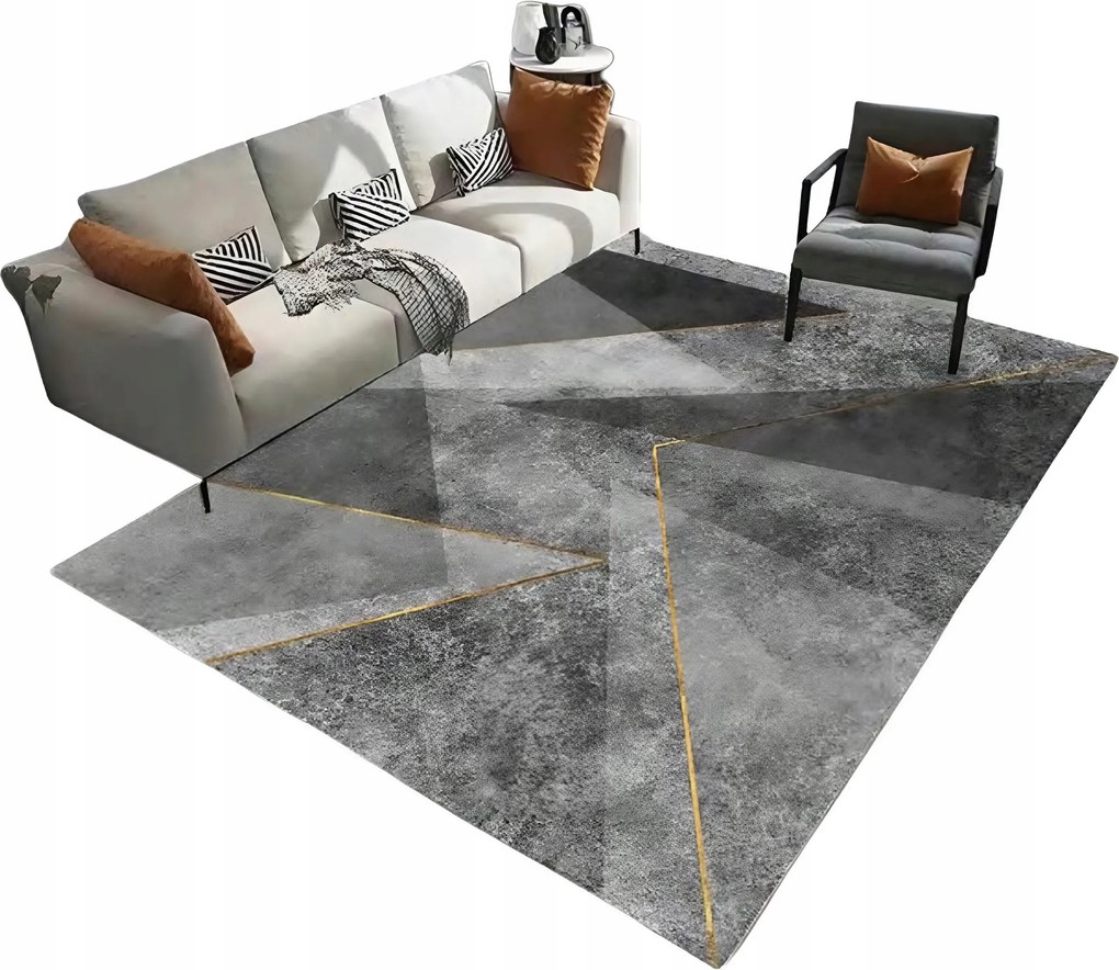 Szőnyeg Szürke 220X160 Geomatrikus Háromszögek Arany Fekete Modern Nappali