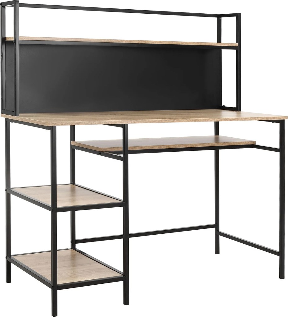 HOMCOM Íróasztal tárolóval, 4 polccal, nagy asztallappal és fekete táblával, nappalihoz vagy hálószobához, 120L x 53W x 126H cm, tölgy és fekete | Aos