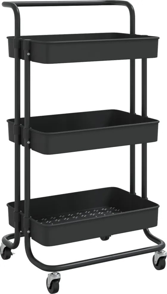 vidaXL fekete 3 szintes konyhai kocsi 42x35x85 cm Vas és ABS