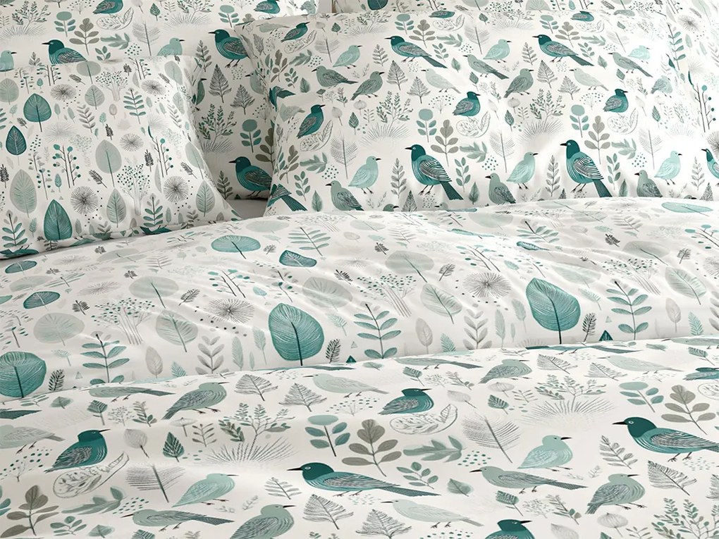 Pamut ágynemű LEAFBIRD POLY fehér-zöld Ágyneműhuzat mérete: 2 db 70 x 90 cm | 200 x 220 cm