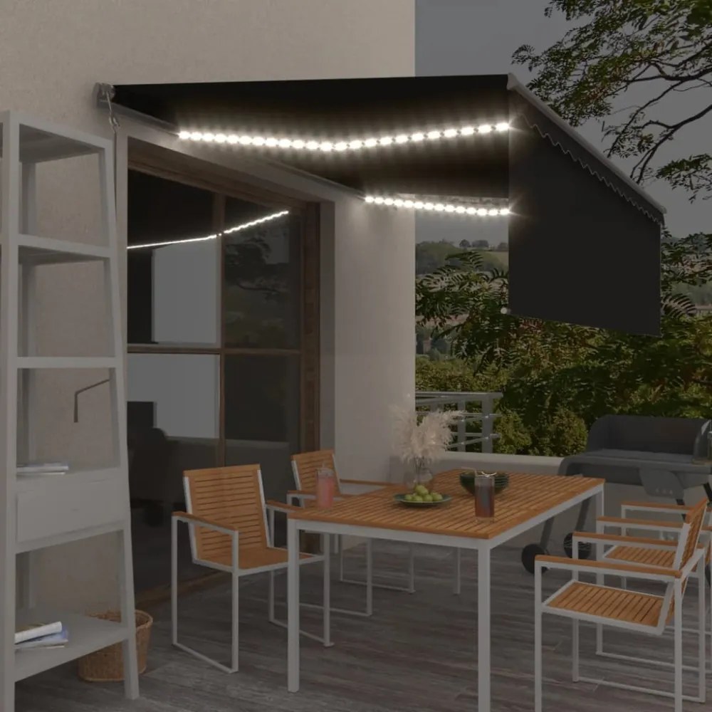 szürke redőnyös, LED-es, szélérzékelős napellenző 4,5 x 3 m