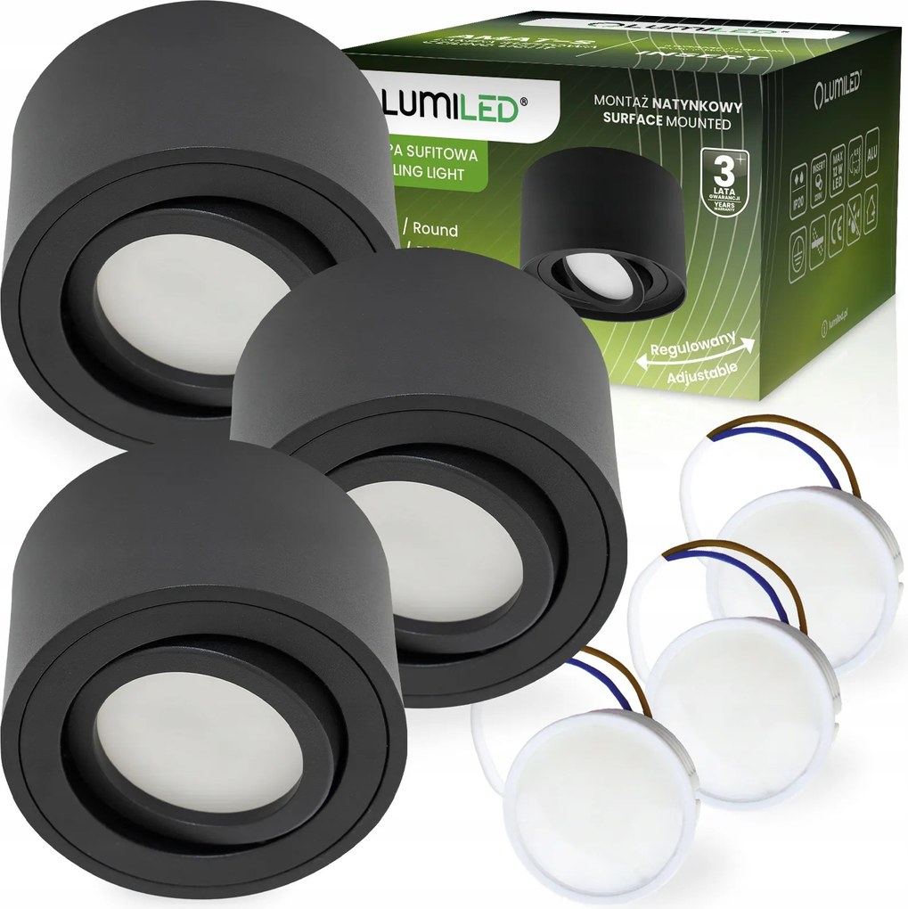 3x Halogén Falra szerelhető Led lámpatest Mozgatható Fekete +3x Led betét 5W 3000K