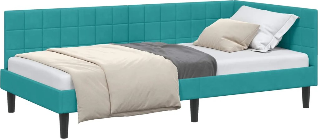 vidaXL Sarokágy keret fejtámlával Türkiz 90 cm x 200 cm Bársony