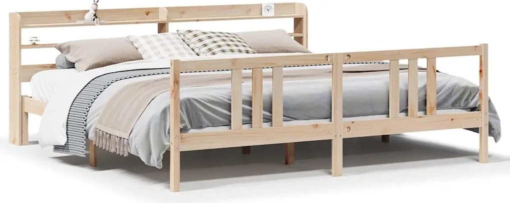 vidaXL tömör fenyőfa ágykeret fejtámlával 200 x 200 cm