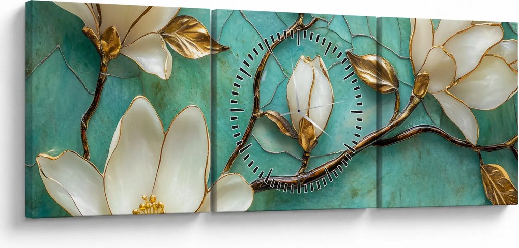 Kép - 3D magnóliák (órával) (90x30 cm)