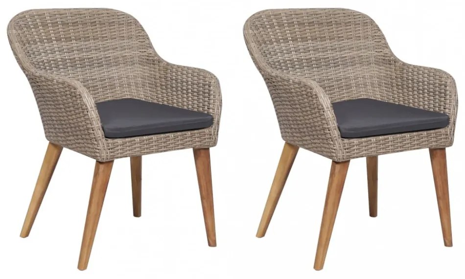 2 db barna polyrattan kültéri szék párnával